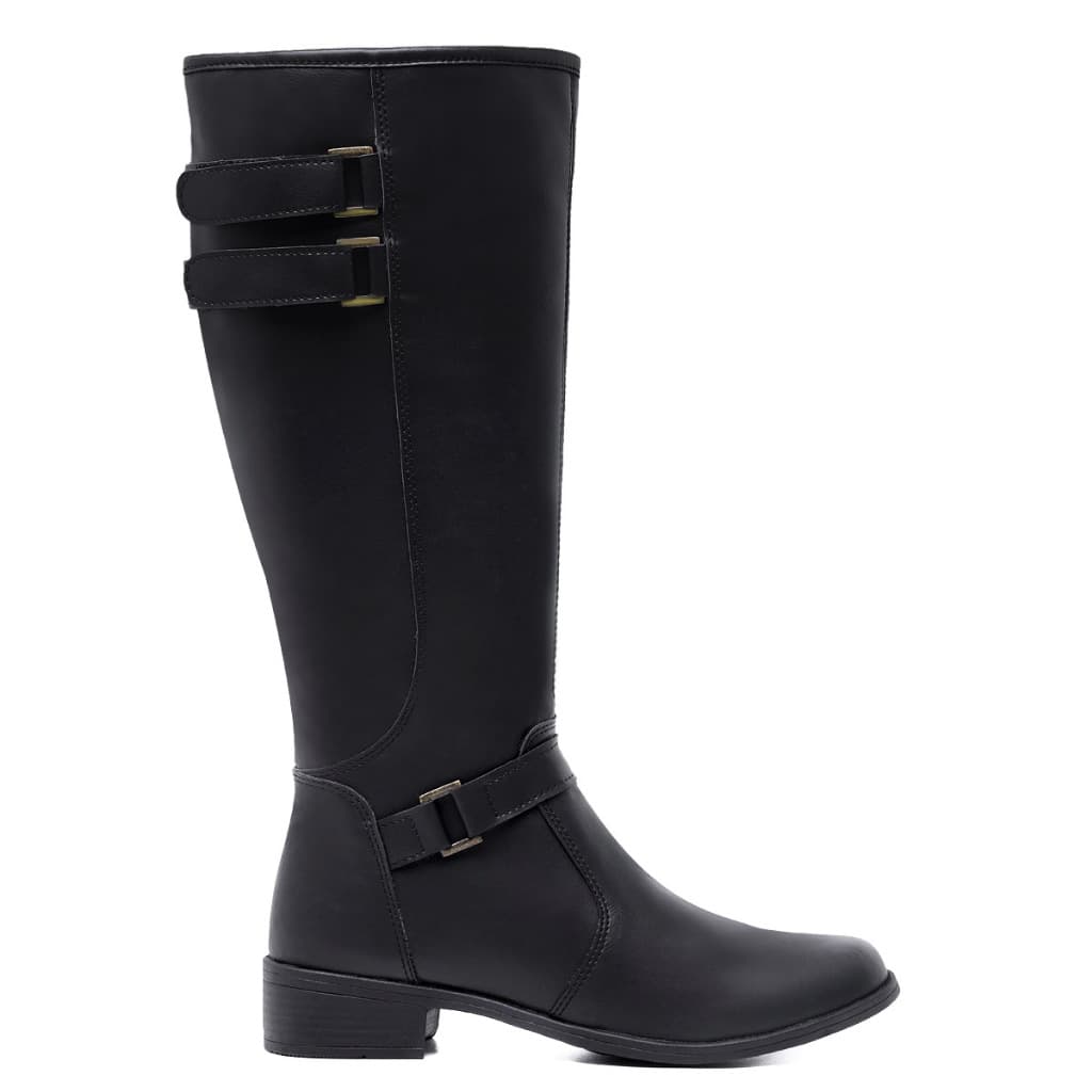 Bota Feminina Montaria 11051 Com Fivela Confortável Casual Cano Alto Com Zíper Lateral