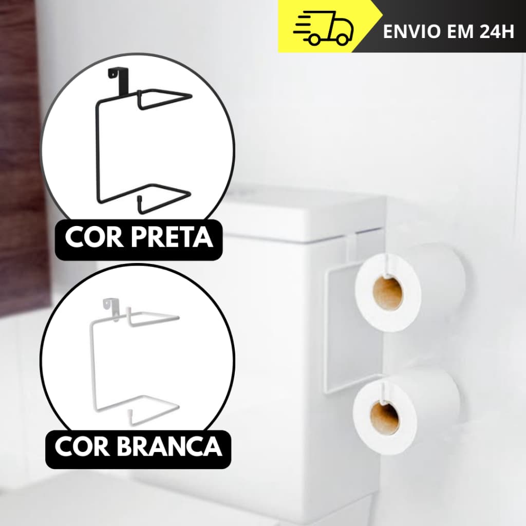 Suporte Porta Papel Higienico Duplo Aramado Para Caixa Acoplada Aço Preto Branco