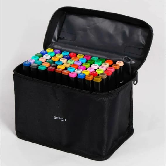 Kit 60 Canetas Marcadores Coloridos Duas Pontas Fina Chanfrada Para Desenho Pintura