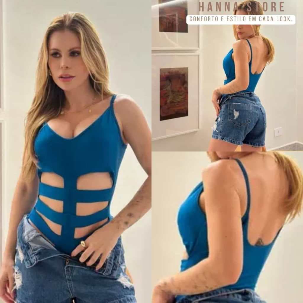 Body Feminino Com Bojo Liso E Recortes Frontal E Moderno Elegante Moda Feminina Verão Envio Imediato