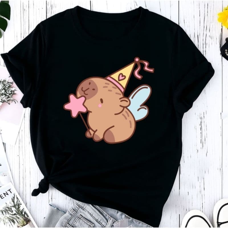 Camiseta T-shirt Feminina Capivara Fofa Algodão Casual Básica Dia a Dia Blusa