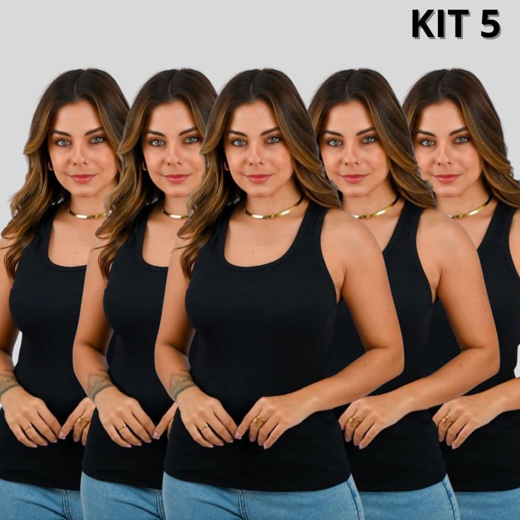 Kit 5 Regatas Femininas Básicas – Cores Variadas