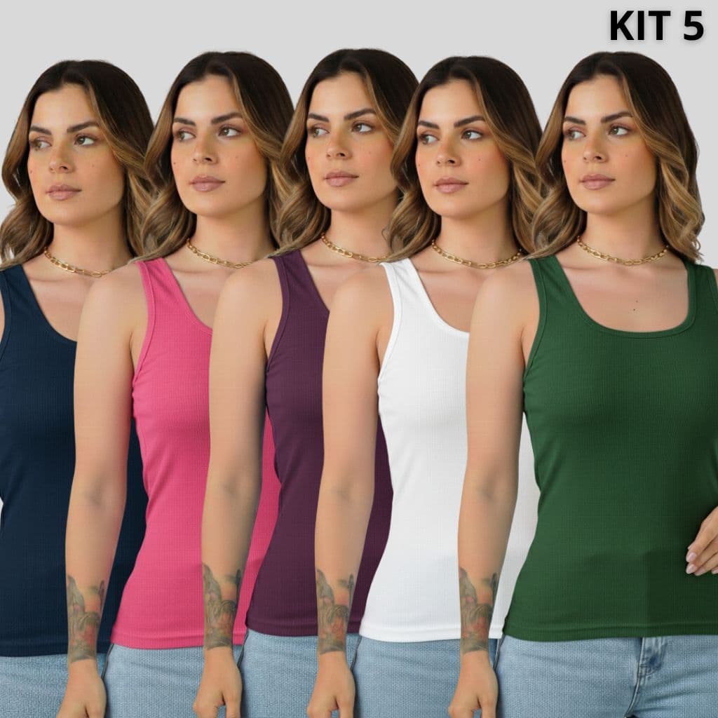 Kit 5 Regatas Femininas Ribana Algodão – Variadas Cores