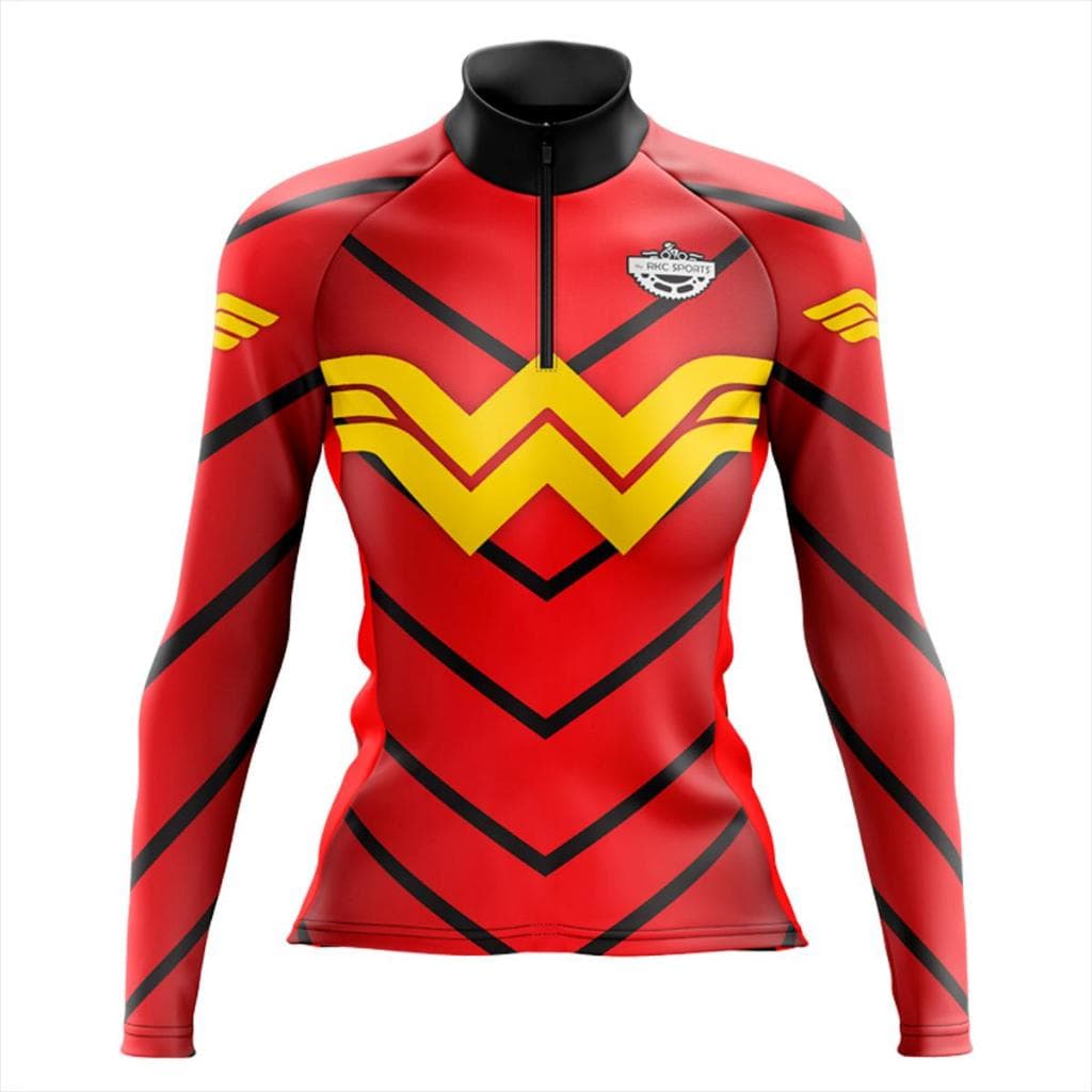 CAMISA CICLISMO FEMININA MANGA LONGA MULHER MARAVILHA VERMELHO uv+50