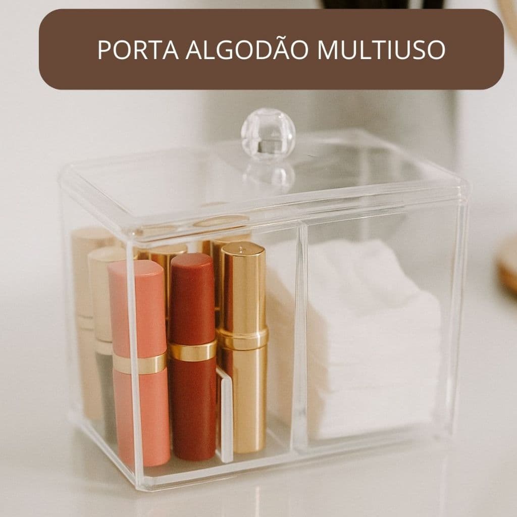Organizador com Tampa Porta Algodão E Cotonete Cosmético Make Acrílicos Higiene Casa Decoração