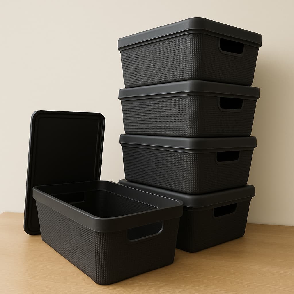 Kit 5 Caixas Organizadoras com Tampa 5 Litros Cesto Grande em Plástico Jaguar