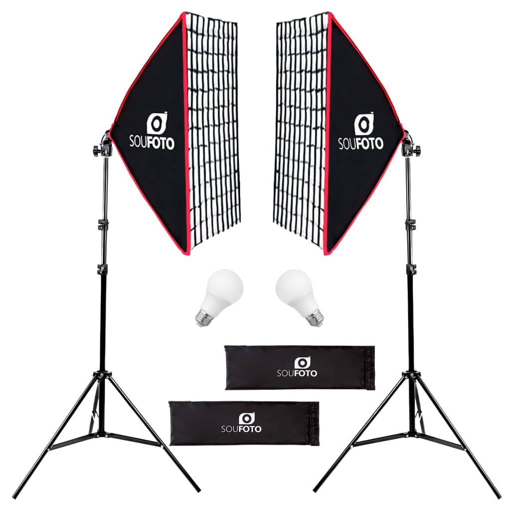 Kit Iluminação LED Duplo com Softbox Grid e Tripé para Criadores de Conteúdo Sou Foto