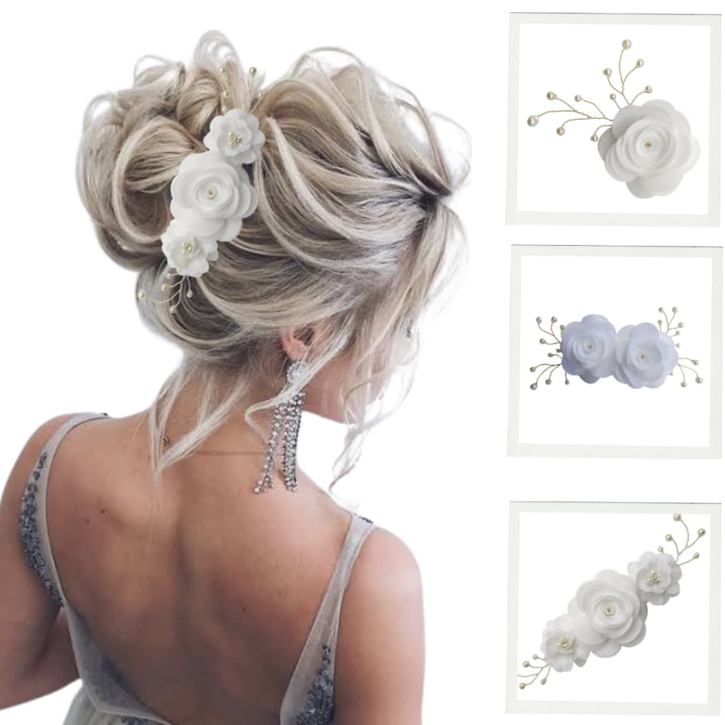 Arranjo de cabelo flor branca presilha penteados de noiva daminha debutante grinalda Laço infantil
