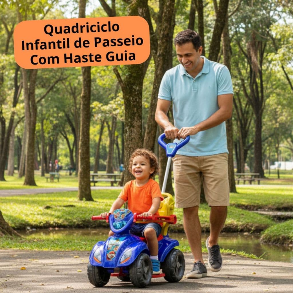 Quadriciclo Infantil de Passeio Com Haste Guia Empurrador Diversão Segura Vários Modelos Brinquedo