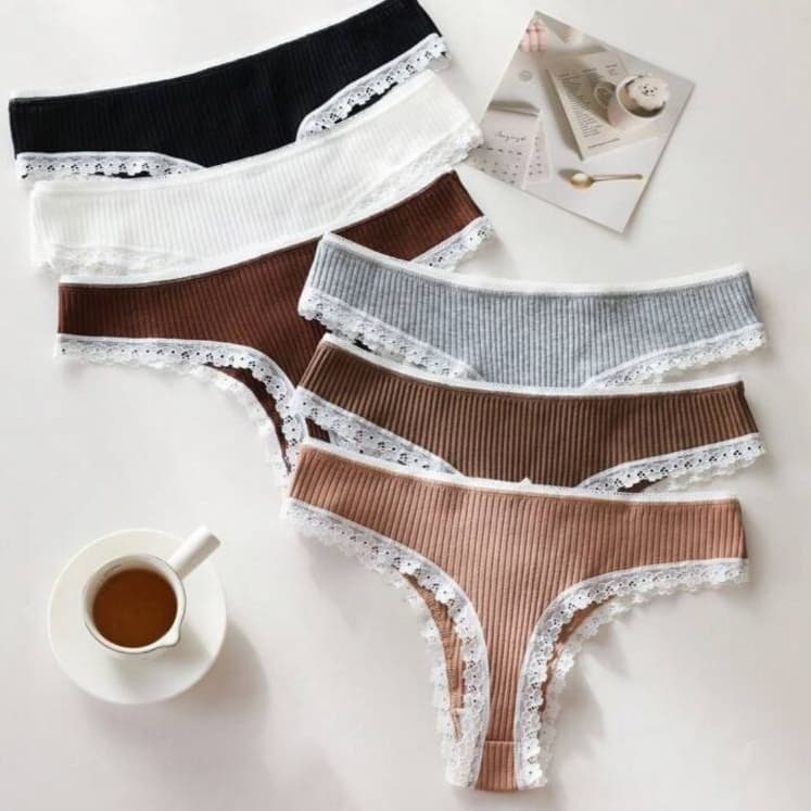 Kit 10 Calcinhas Algodão Canelado Fio Dental com Renda  Conforto e Sensualidade Moda Íntima Feminina