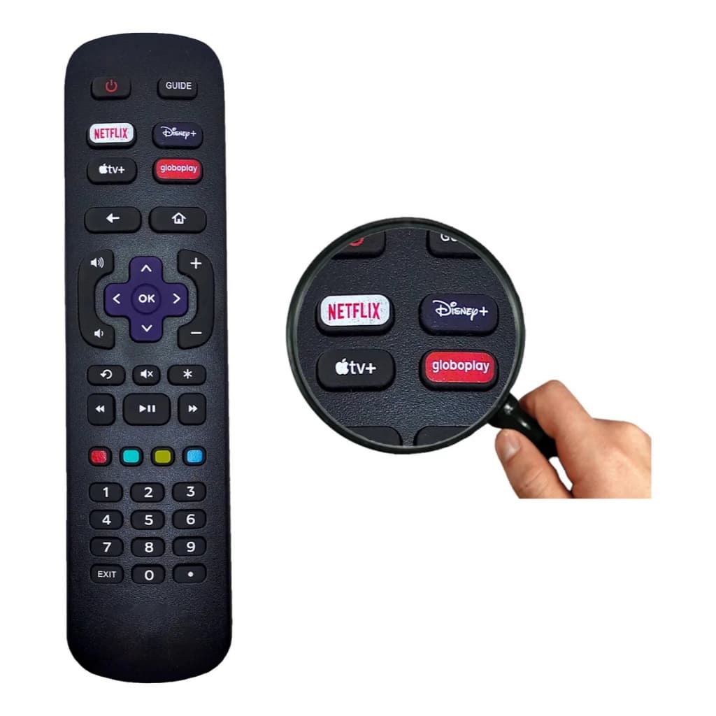 Controle Remoto Compatível Para Tv Philco Roku Led Smart Preto + PILHAS