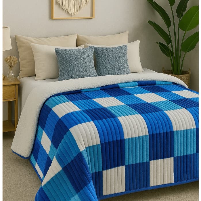 Manta Cobertor Cama Casal 2,20x1,80 Metros Aveludada Soft Canelada Com Sherpa