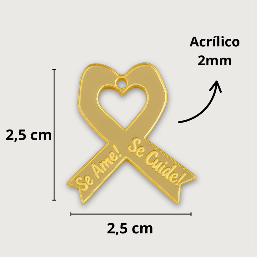 Kit 50 Tags Se ame - Acrílico Espelhado Dourado Aplique Setembro Amarelo Outubro Rosa
