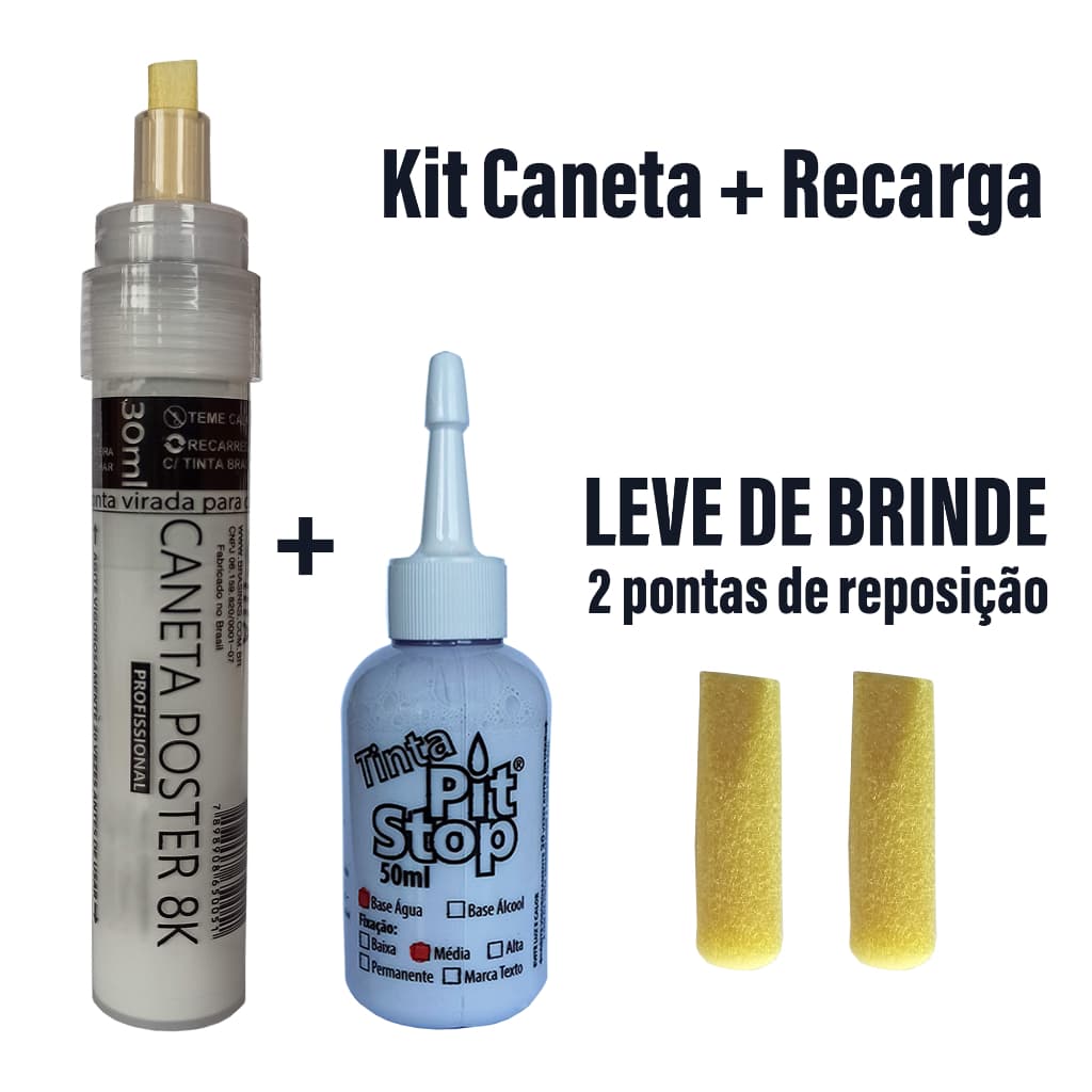 KIT CANETA BRASINKS BASE ÁGUA RECARREGÁVEL (SIMILAR POSCA PC-7M) +  RECARGA (50ml) + 2 PONTAS
