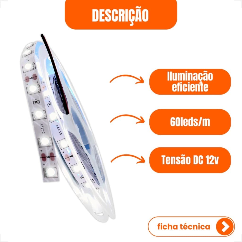 Fita 60 Led 5050 5m 10mm 12v Branco Quente Siliconada Econômica Resistente Apollo Light