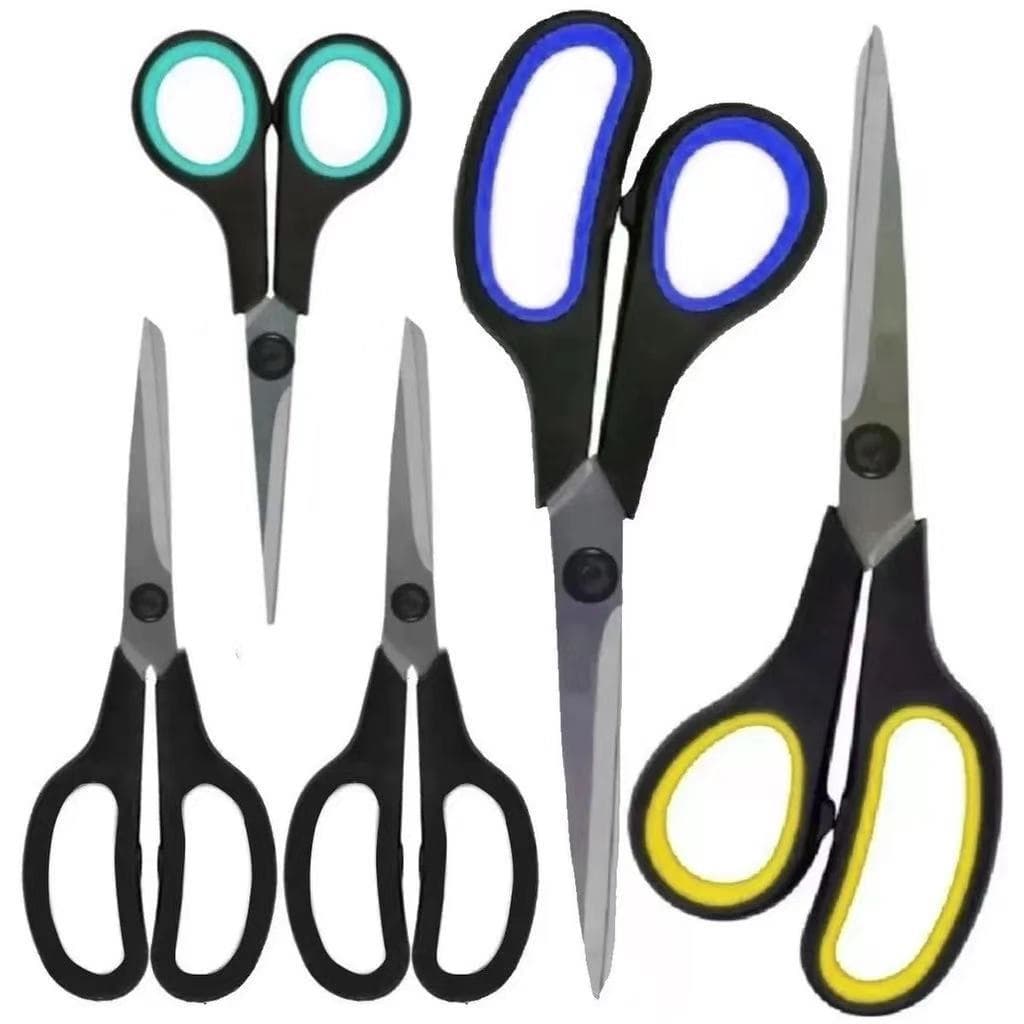 Kit 5 Tesouras Multiuso Cabelo Papel Artesanato Plastico Borracha EVA Encarteladas