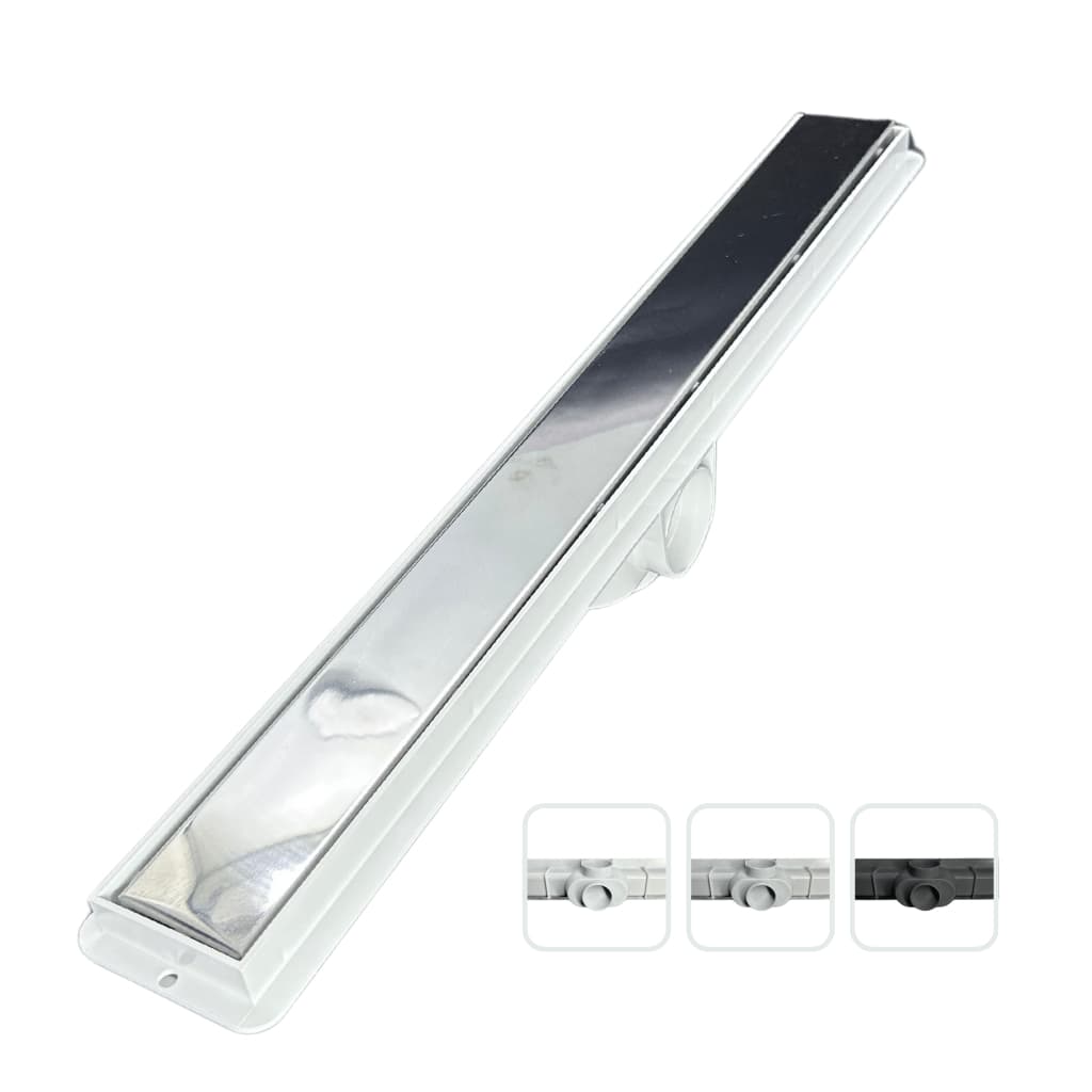 Ralo Linear Cola Piso inox oculto Banheiro 5x50cm Coletor Anti Odor Saída lateral fundo