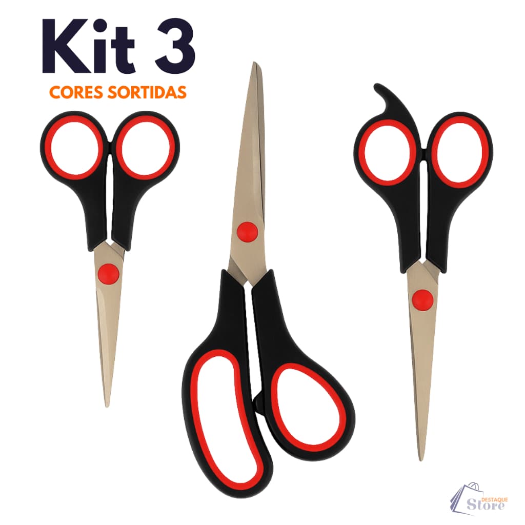 Kit 3 Tesouras Aço Inox Multiuso Domestico Costura Artesanato Profissional