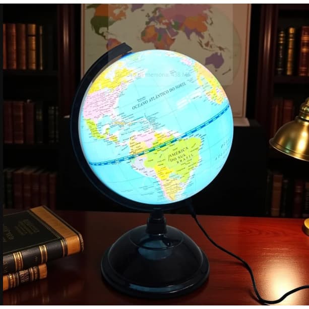 Globo Terrestre Com Led De Mesa Mapa Mundi Giratório Médio 20Cm Decoração Casa