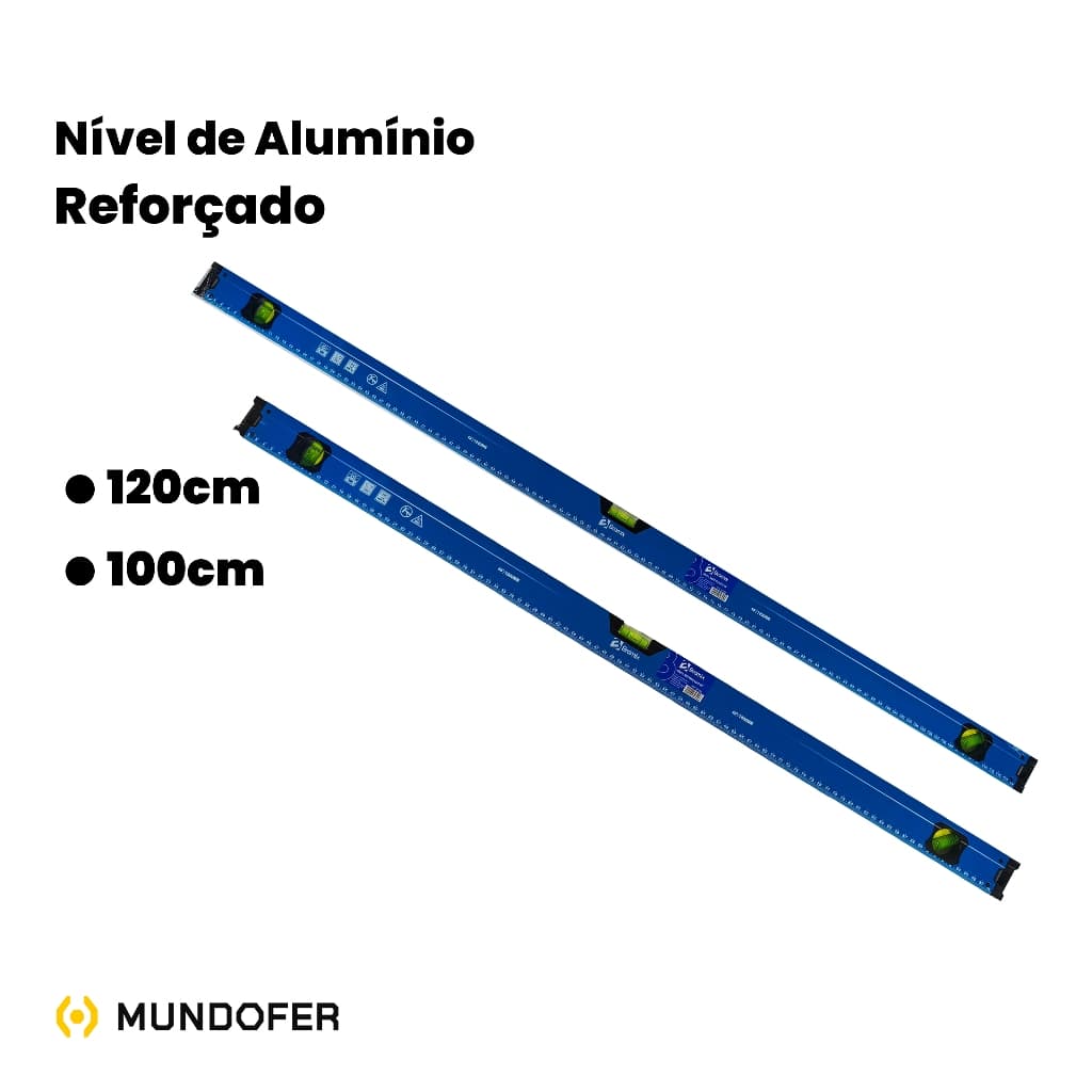 Nivel Profissional Aluminio 3 Bolhas 100cm/120cm Resistente Pedreiro