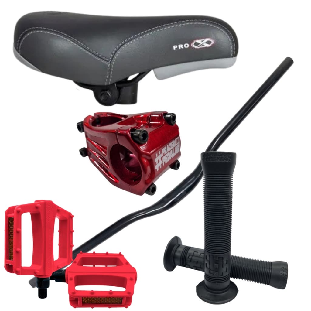 Kit Guidão Voador Wheeling Freerid Curvo Selim Luva punho Gios Viking Naja Pedal 9/16