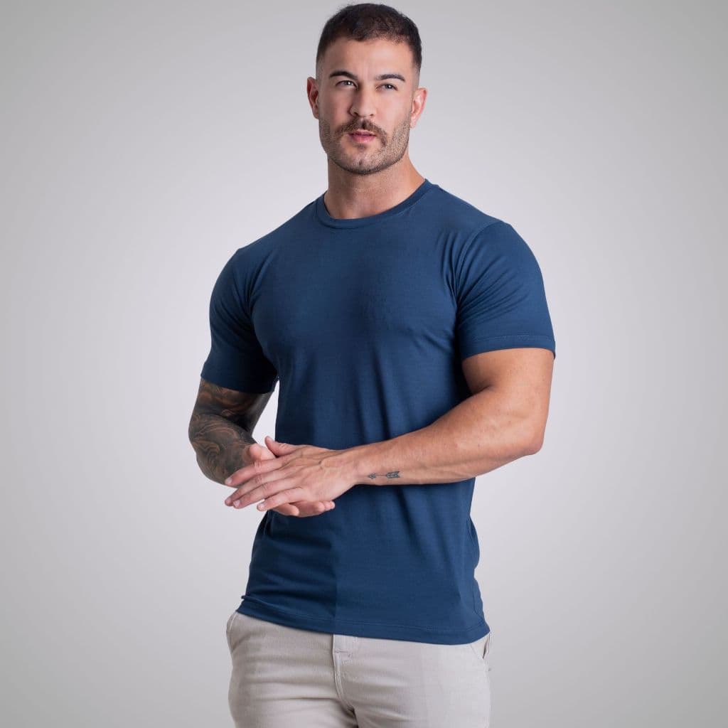 Camiseta Algodão Egípcio Com Elastano Camisa Slim Lisa Masculina