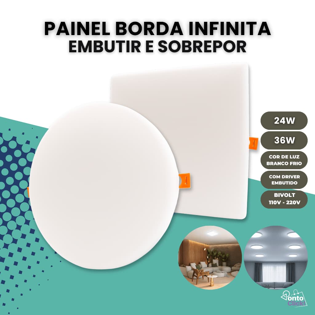 Painel Led 2em1 Borda Infinita 6000k Embutir Sobrepor 24w/36w