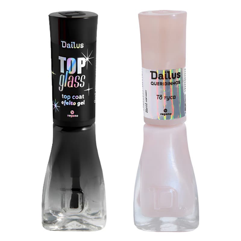 Kit 2 Esmalte Dailus Top Glass E To Ryca Top Coat Efeito Gel