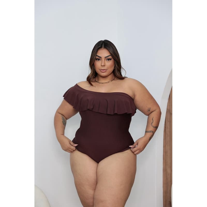 Body Babado Ciganinha Bory Decote V Plus Size Tamanho Grande