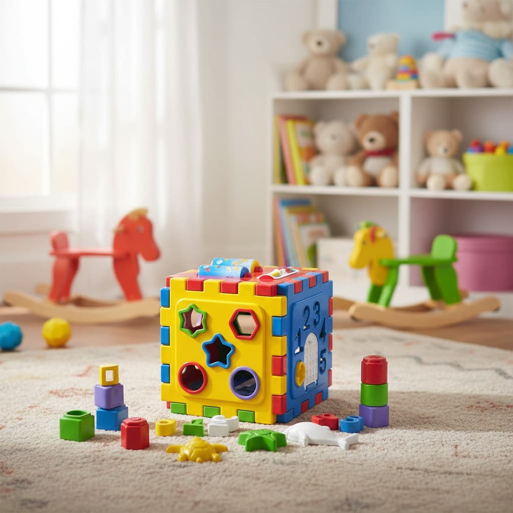 Cubo Didático Brinquedo Educativo Colorido Peças Encaixar Plaspolo