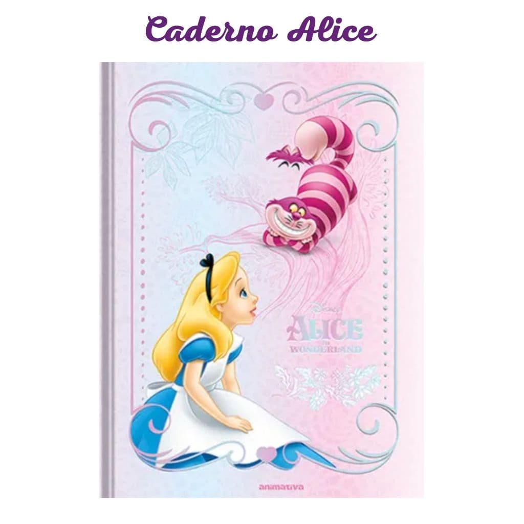 Caderno Colegial Alice in Wonderland Costurado 160 Folhas