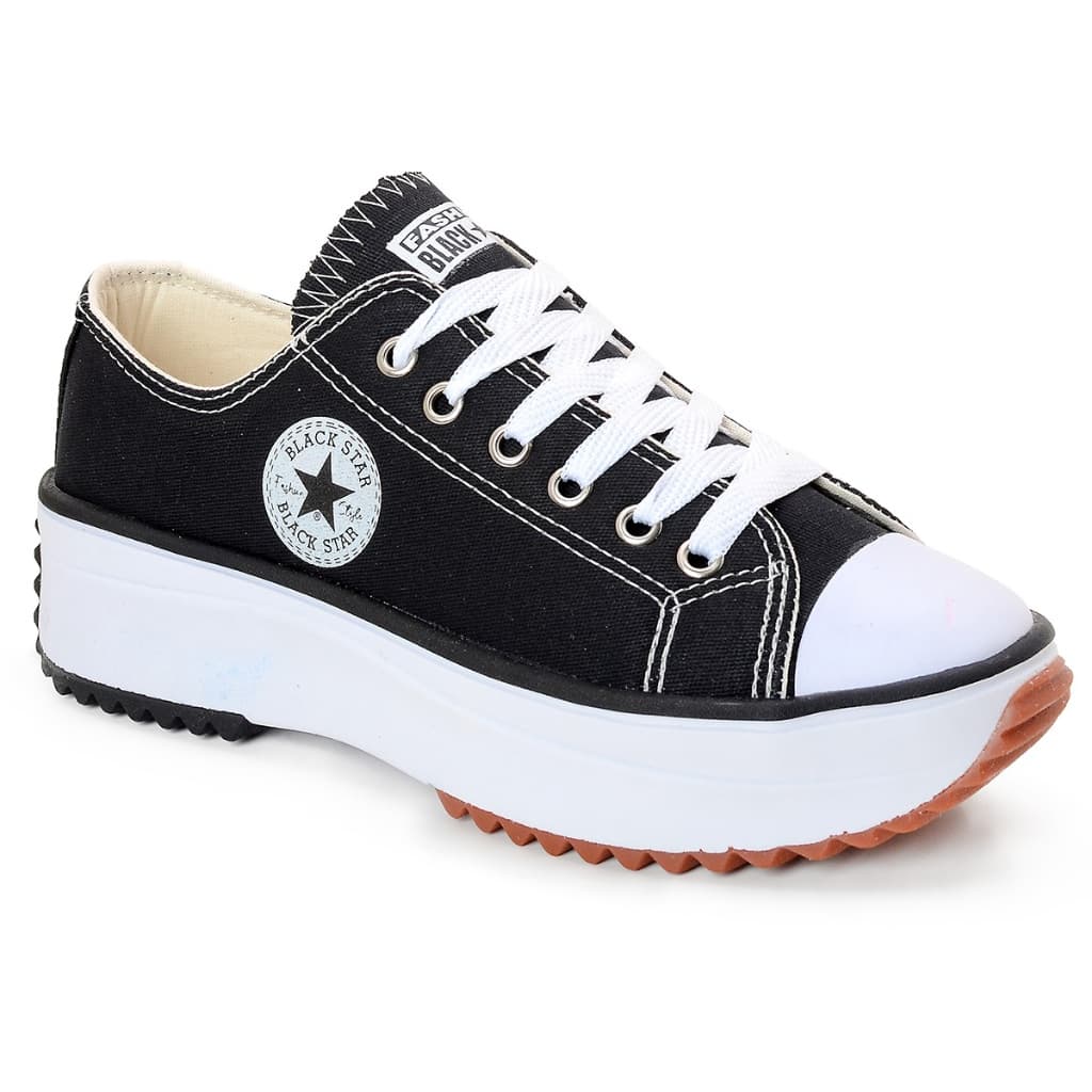 Tênis Feminino Moda Star Black Unissex Casual Confortável Macio e Leve Envio Imediato