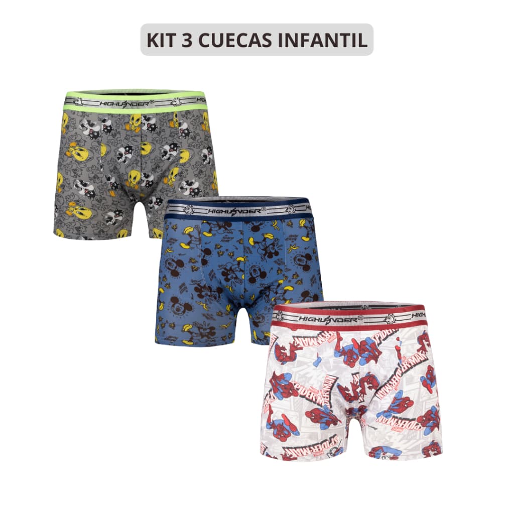 Cuecas Box Infantil Kit Com 3 Unidades Estampadas | Conforto e Diversão