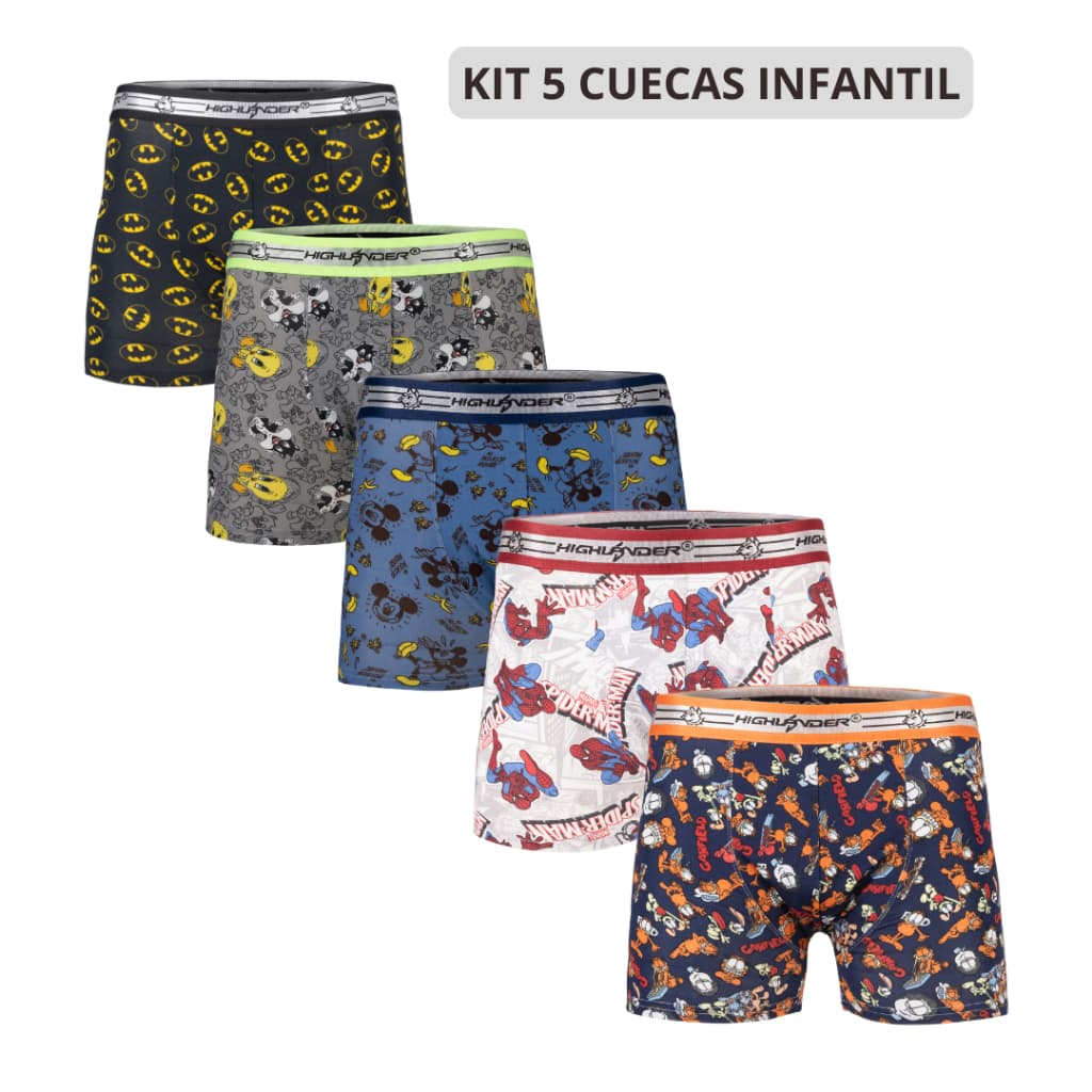 Cuecas Box Infantil Kit Com 5 Unidade Estampadas | Estampas Divertidas