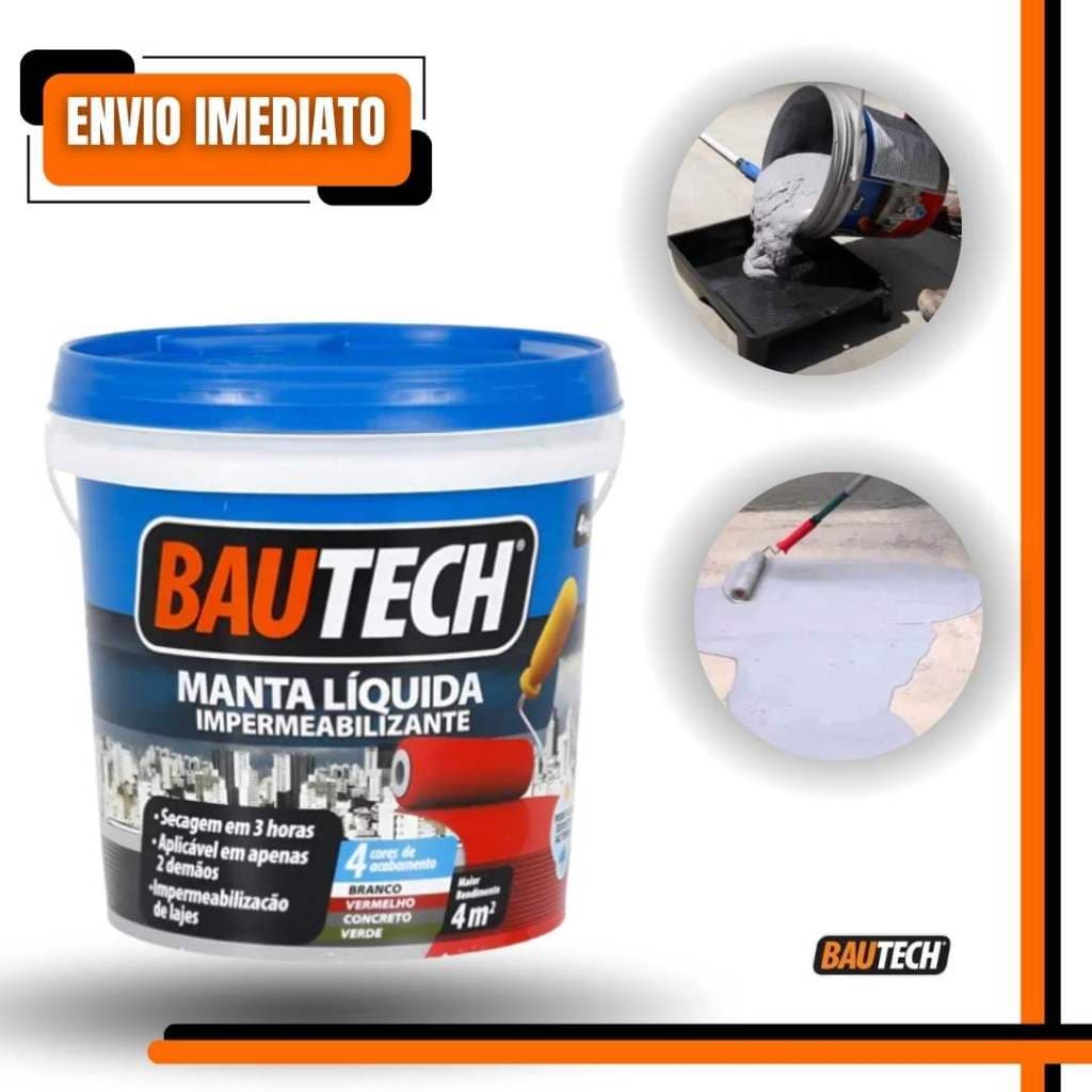 Bautech Manta Líquida Branca Impermeabilizante Acrílico Lajes Telhados Paredes Externas