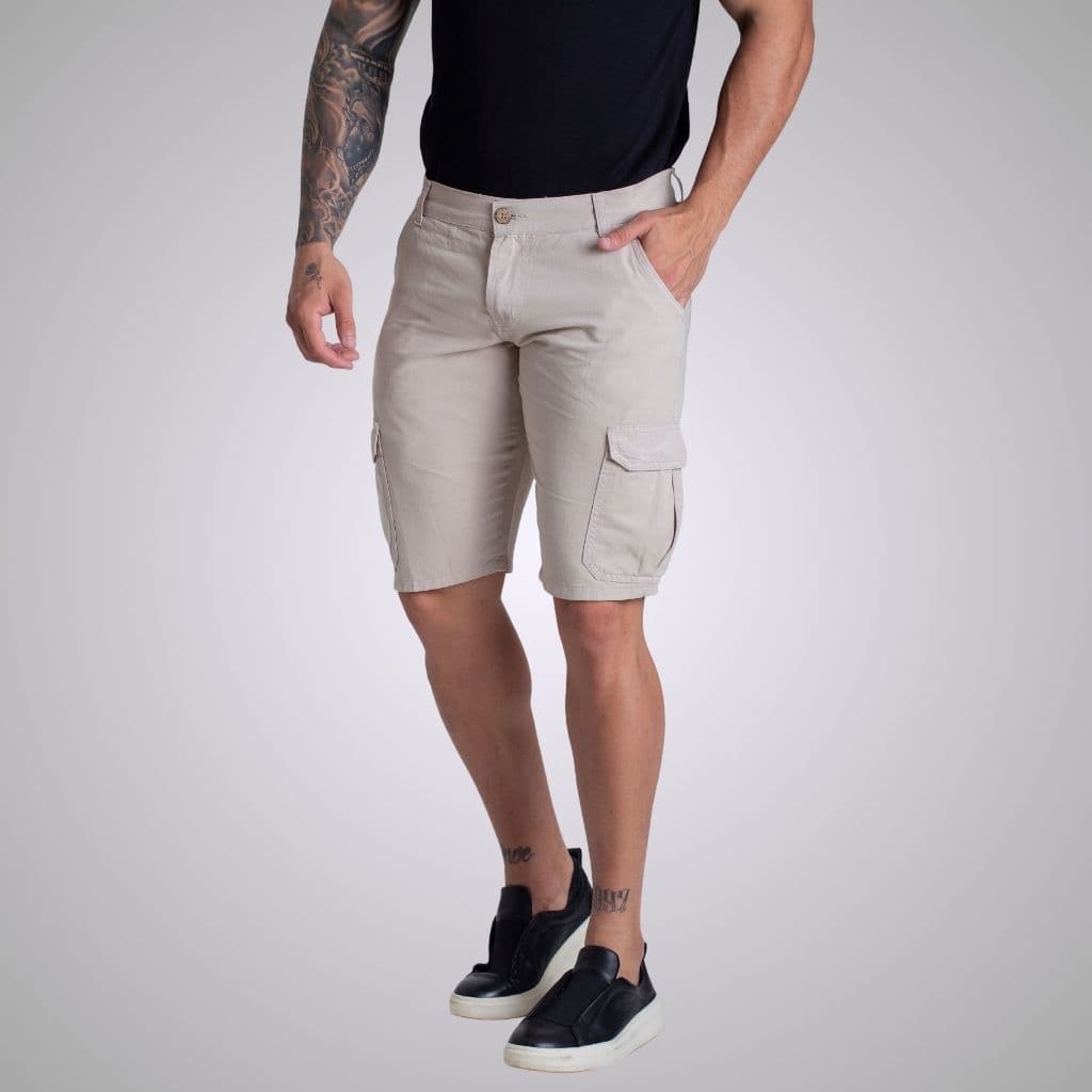 Bermuda Cargo Brim de Sarja 6 Bolsos Masculina
