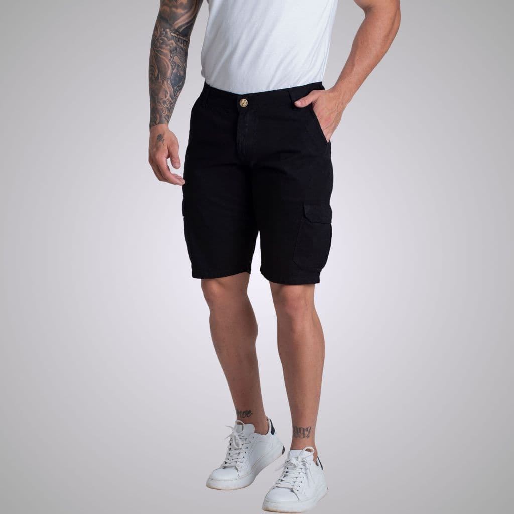 Bermuda Cargo Brim Sarja Casual 6 Bolsos Masculina