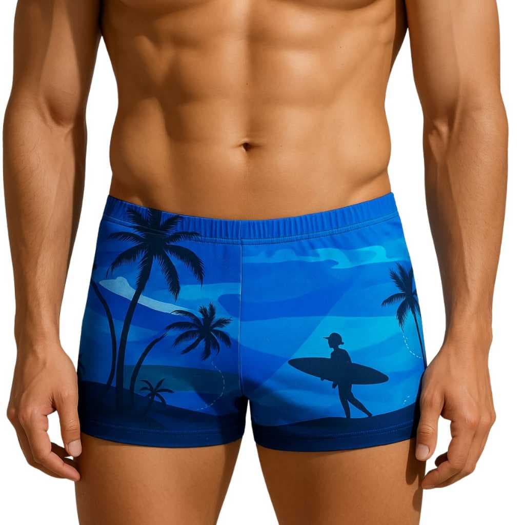 01 Sunga Box Estampas Masculino Boxer Surf Confortável Verão Praia Calor Estilo Preto Rápida Secagem Absorção