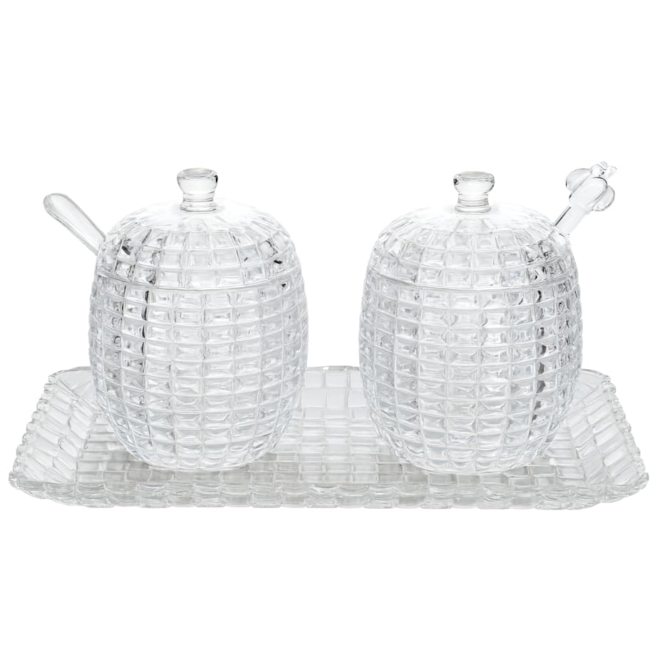 Conjunto 3 Itens de Cristal Tress Lyor - Açucareiro, Meleira e Travessa - Charme e Sofisticação