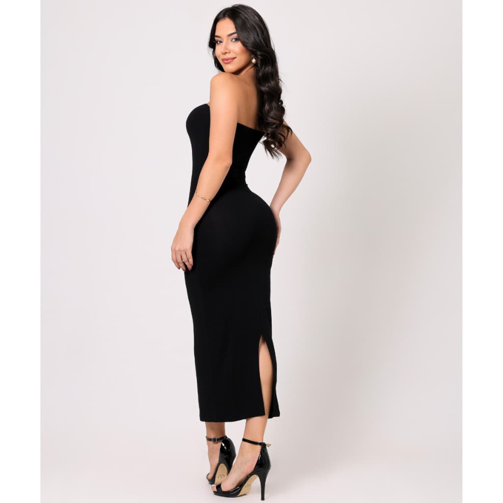 Vestido Longo Tomara que Caia Suplex Tubinho Fenda Moda Elegante