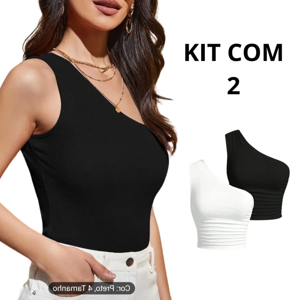 Kit 2 Peças Blusa Regata Um Ombro Só Tecido Suplex Forrado