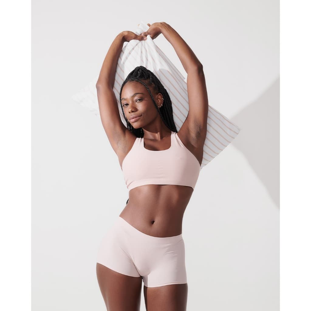 Conjunto Sutiã Nadador Invísivel + Calcinha Boxer Boyshort Segunda Pele Rose