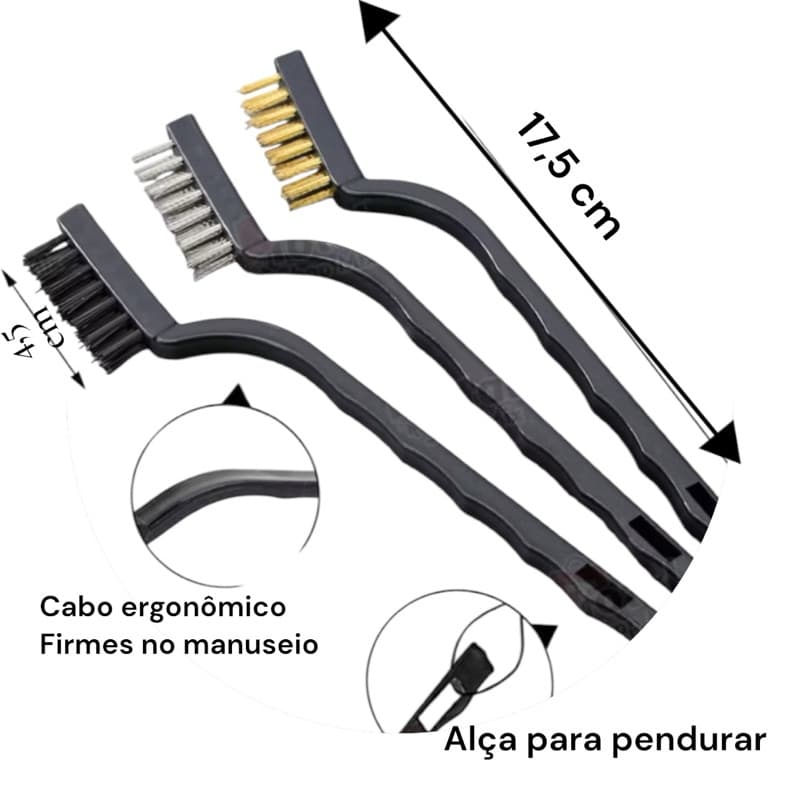 kit escova de aço multiuso cabo longo multifuncional 17, 5cm