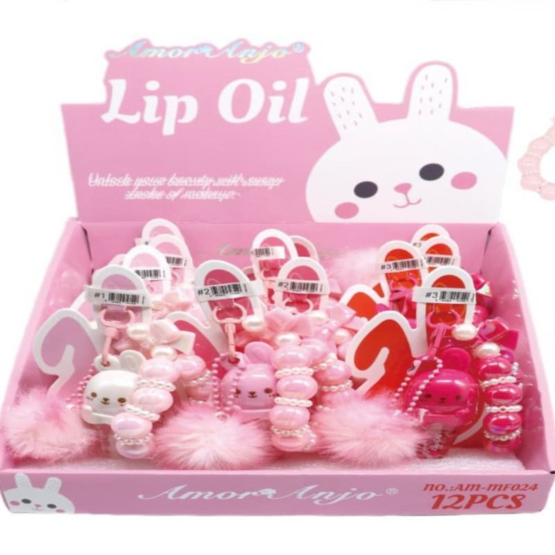 Lip Oil Gloss Amor Anjo - Brilho Labial 3 em 1- Brilho, Chaveiro e Pulseira