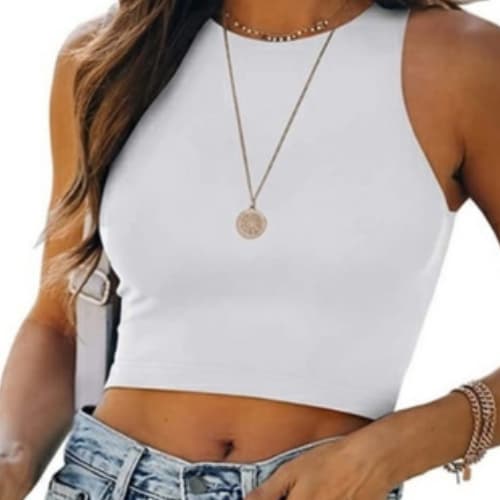 Cropped Regata Feminina Costura Embutida Top Blusinha Moda Verão Em Tecido Suplex Romantic