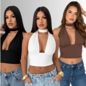 Kit 3 Cropped Frente Única Suplex – Franzido + Amarração Pescoço, Estilo Bogueira