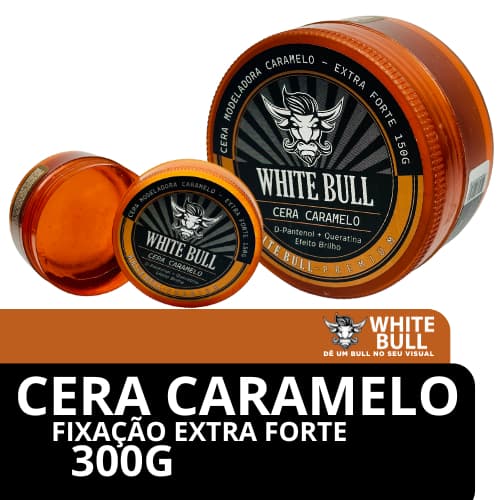 Pomada Cera Modeladora Caramelo Premium 150g - White Bull Fixação Forte Sem Resíduos