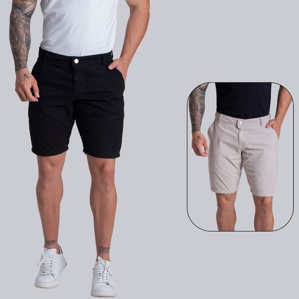 Kit 2 Bermudas Social Chino Alfaiataria Bermuda Brim Tradicional