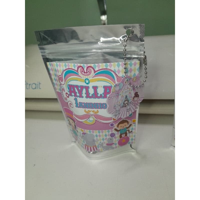 Saquinho Metalizado Personalizado Zip lock l Saquinho personalizado CIRCO ROSA l tam. P 10x15 l Lembrancinha Infantil