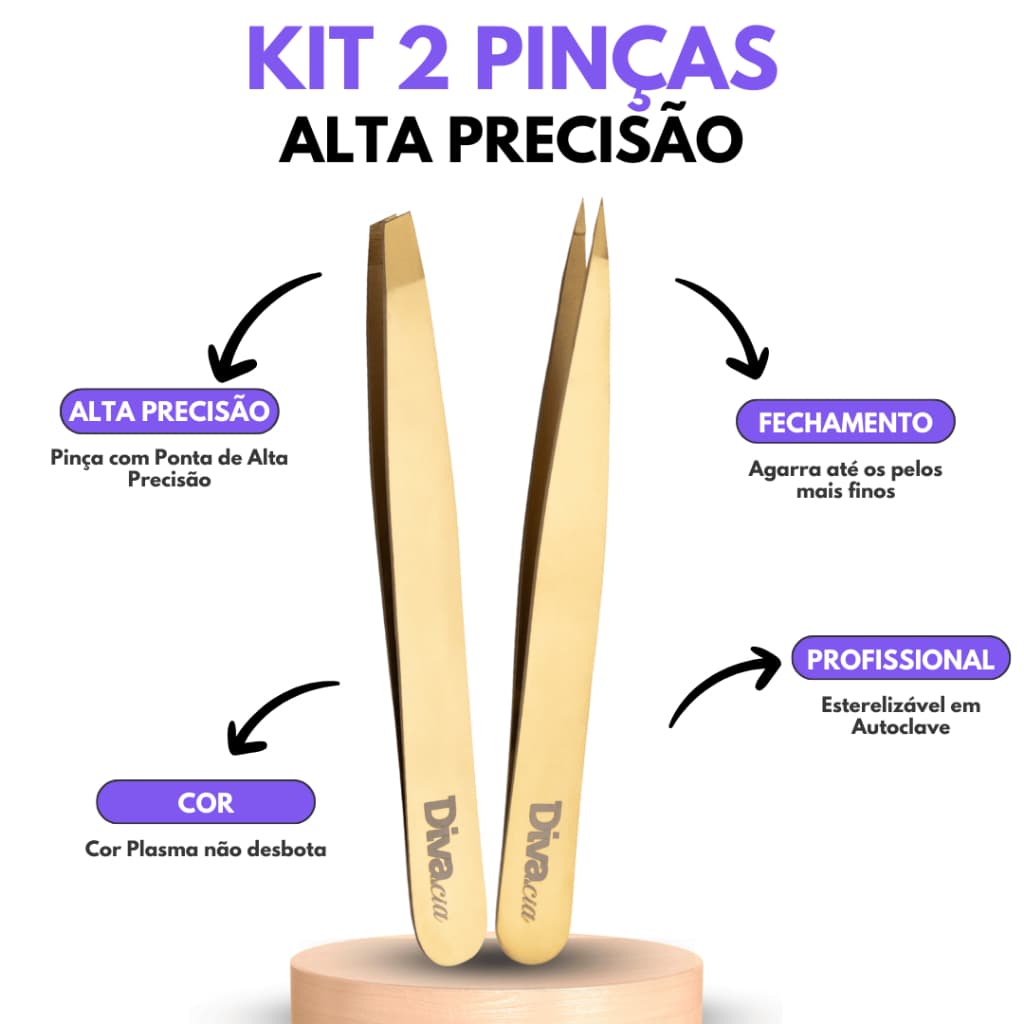Kit Pinças Sobrancelhas Pinça Chanfrada e Agulha de Alta Precisão Autoclavável Conjunto de Pinças